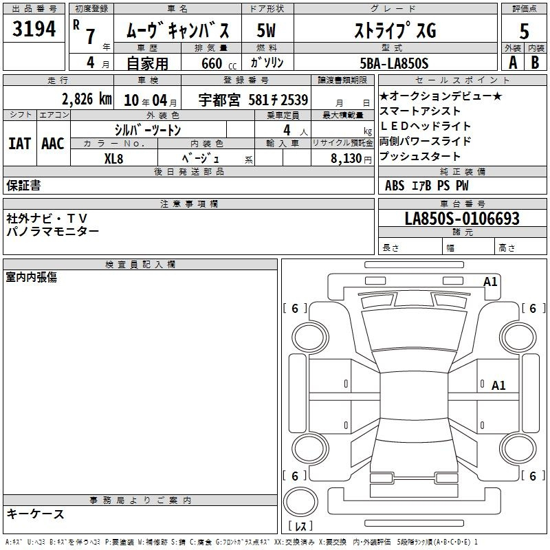 Аукционный лист DAIHATSU MOVE CANBUS 2025