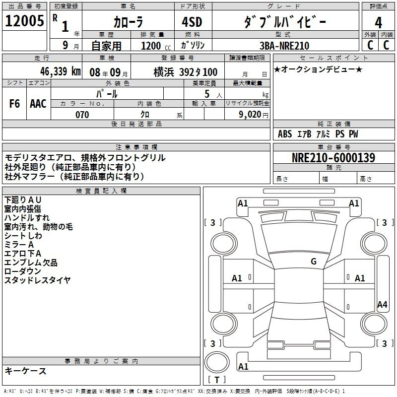 Аукционный лист TOYOTA COROLLA 2019