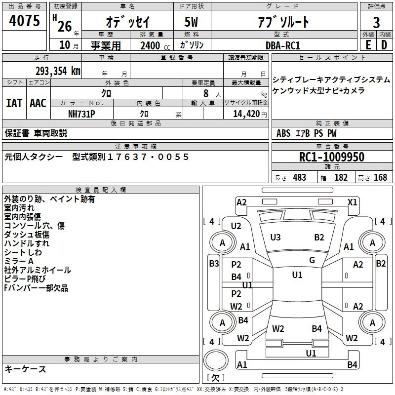 Аукционный лист HONDA ODYSSEY 2014