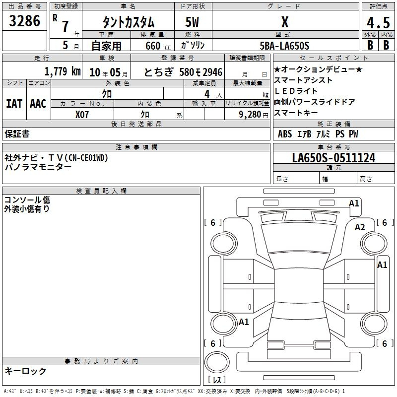 Аукционный лист DAIHATSU TANTO 2025