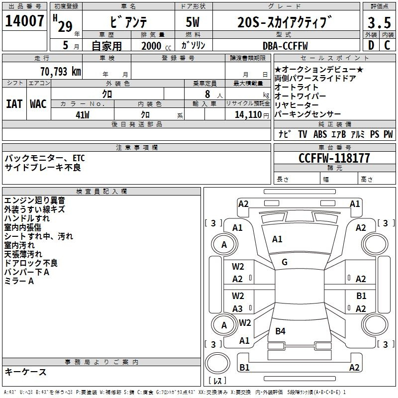 Аукционный лист MAZDA BIANTE 2017