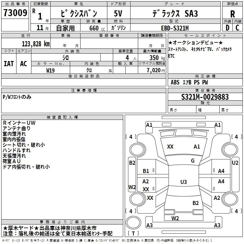Аукционный лист TOYOTA PIXIS VAN 2019