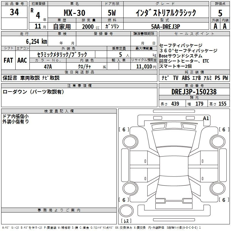 Аукционный лист MAZDA MX-30 2022