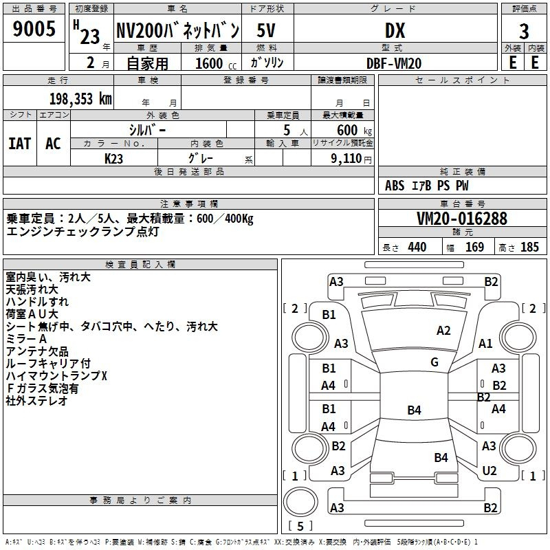 Аукционный лист NISSAN NV200 2011