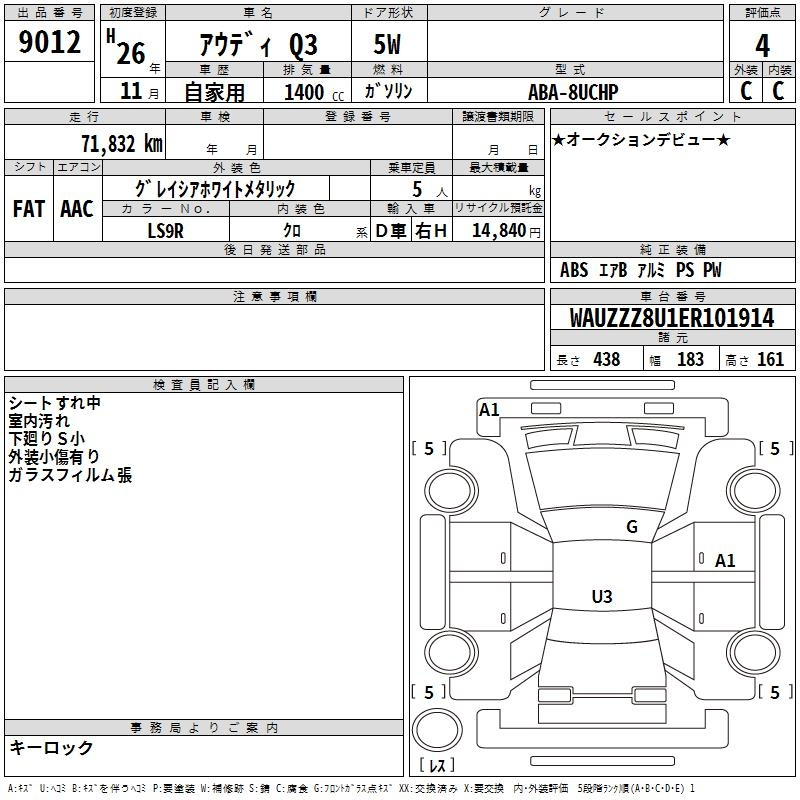 Аукционный лист AUDI Q3 2014