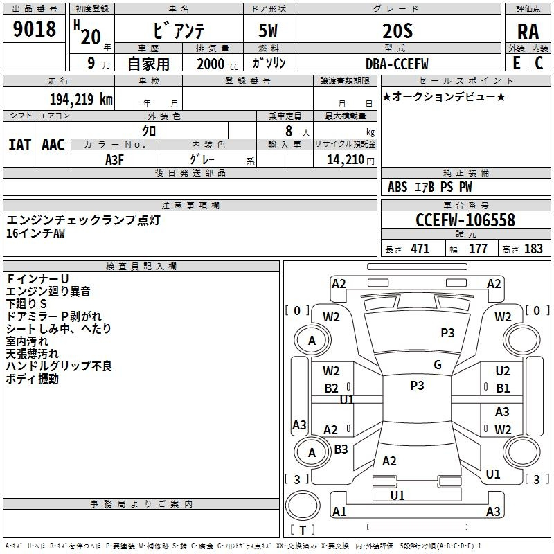 Аукционный лист MAZDA BIANTE 2008