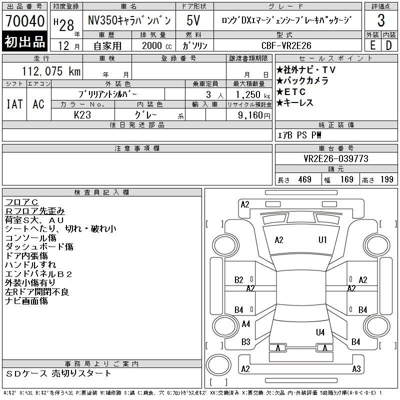 Аукционный лист NISSAN CARAVAN VAN 2016