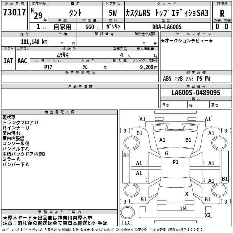 Аукционный лист DAIHATSU TANTO 2017