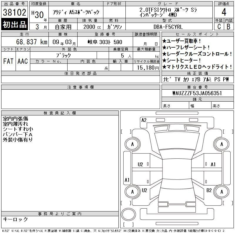 Аукционный лист AUDI A5 2018