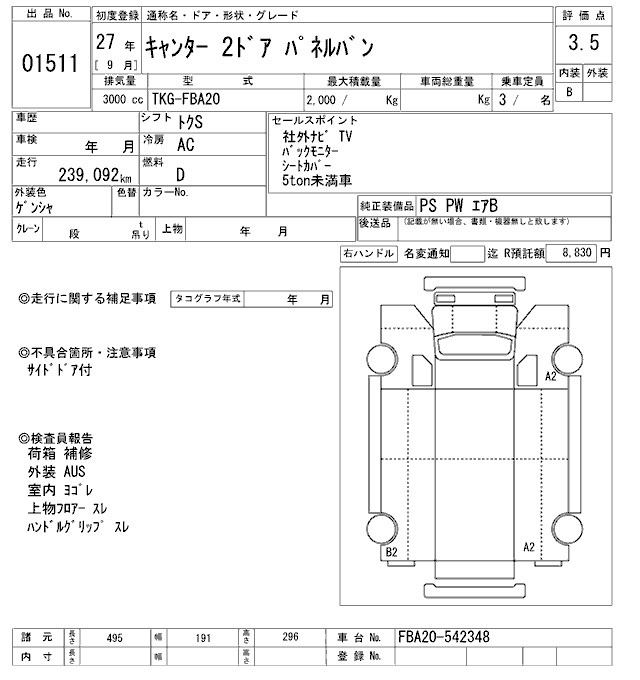 Аукционный лист MITSUBISHI CANTER 2015