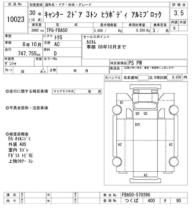 Аукционный лист MITSUBISHI CANTER 2018
