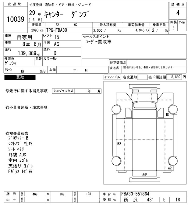 Аукционный лист MITSUBISHI CANTER 2017