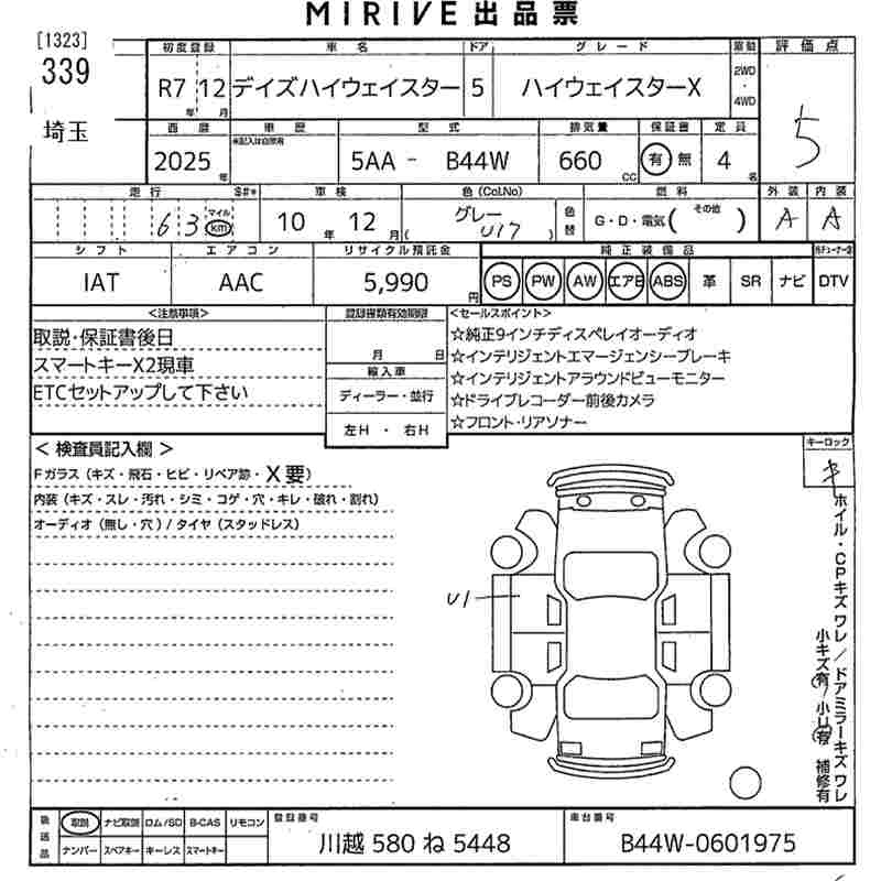 Аукционный лист NISSAN DAYZ 2025