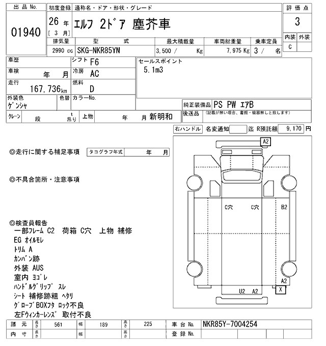 Аукционный лист ISUZU ELF 2014