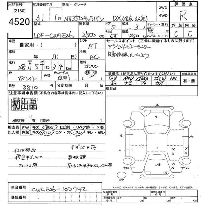 Аукционный лист NISSAN CARAVAN VAN 2019