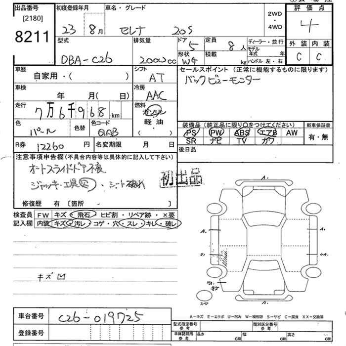 Аукционный лист NISSAN SERENA 2011