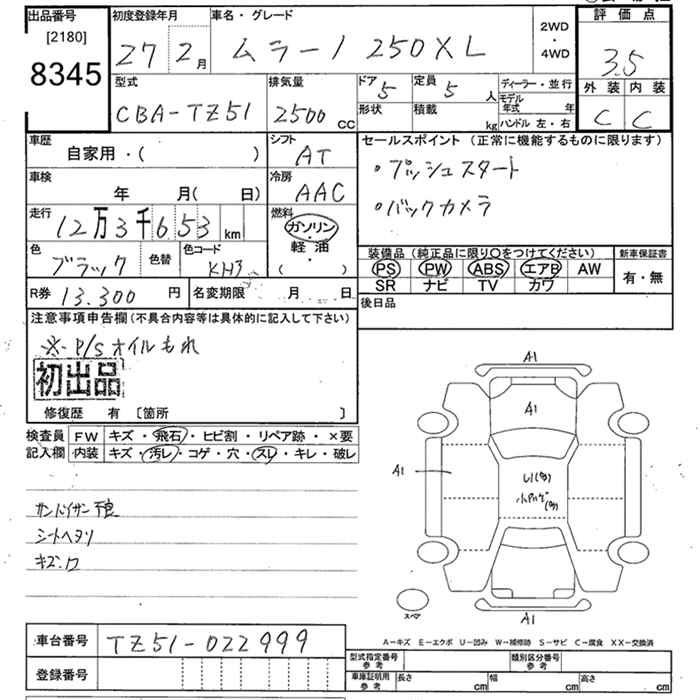 Аукционный лист NISSAN MURANO 2015