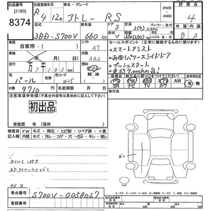 Аукционный лист DAIHATSU ATRAI VAN 2022