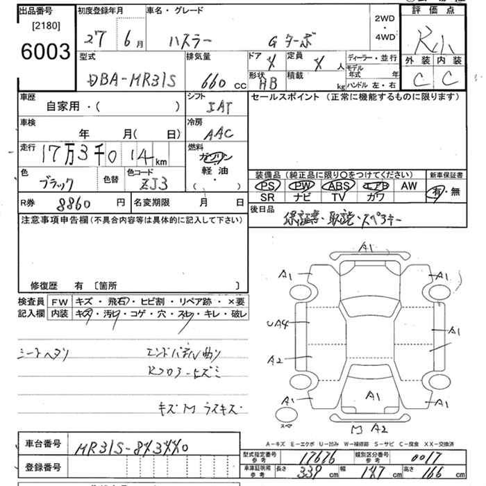 Аукционный лист SUZUKI HUSTLER 2015