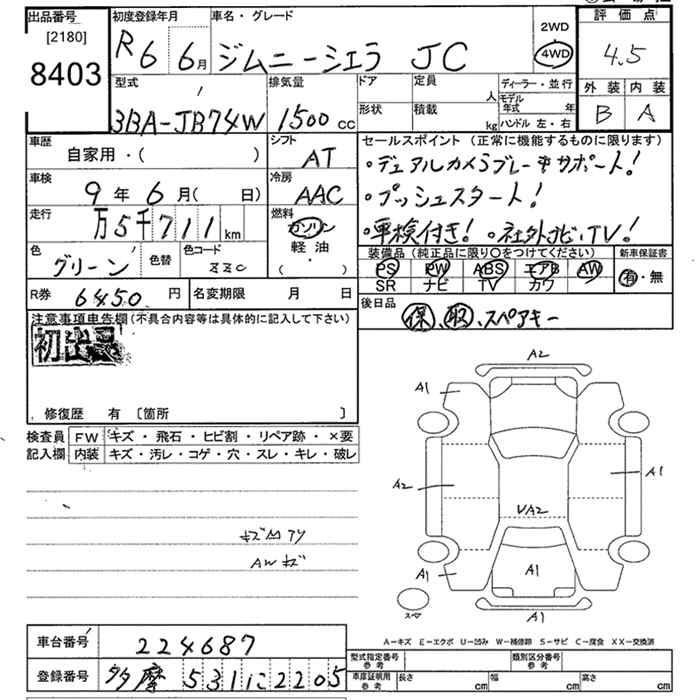 Аукционный лист SUZUKI JIMNY SIERRA 2024