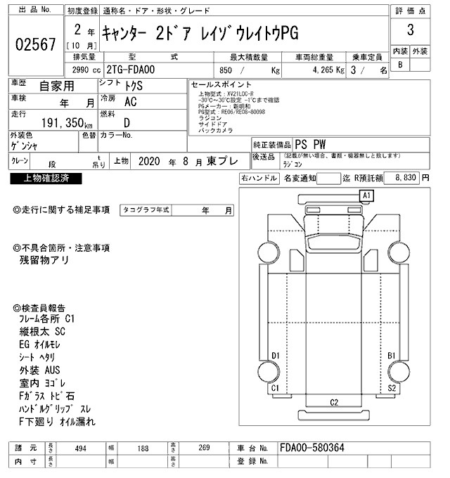 Аукционный лист MITSUBISHI CANTER 2020