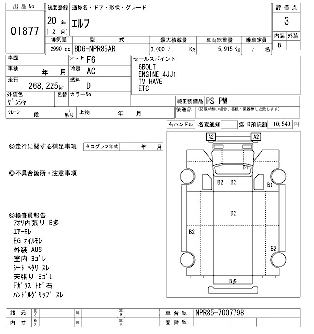 Аукционный лист ISUZU ELF 2008