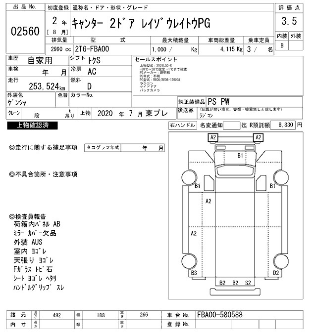 Аукционный лист MITSUBISHI CANTER 2020