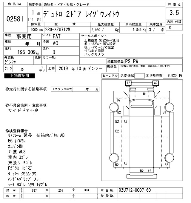 Аукционный лист HINO DUTRO 2019