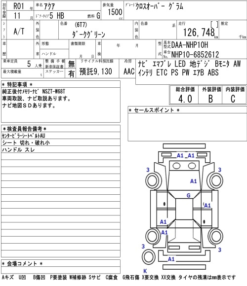 Аукционный лист TOYOTA AQUA 2019
