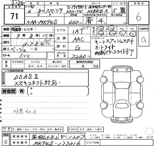 Аукционный лист SUZUKI SPACIA 2024