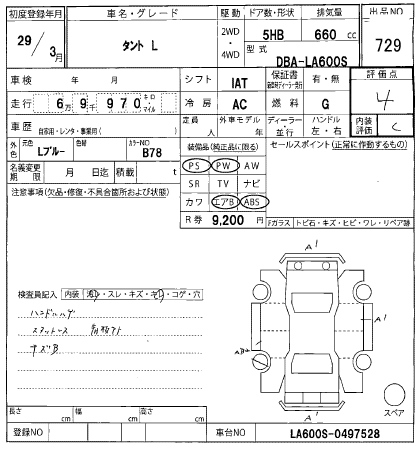 Аукционный лист DAIHATSU TANTO 2017