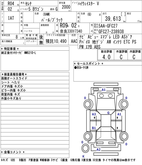 Аукционный лист NISSAN SERENA 2022