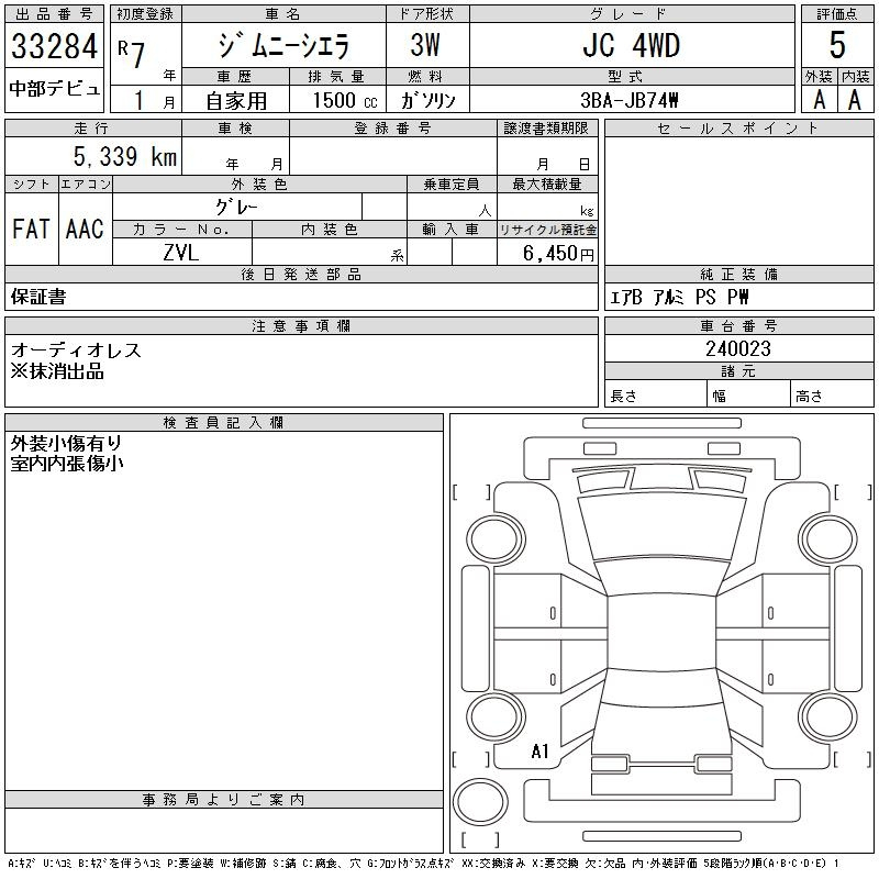 Аукционный лист SUZUKI JIMNY SIERRA 2025