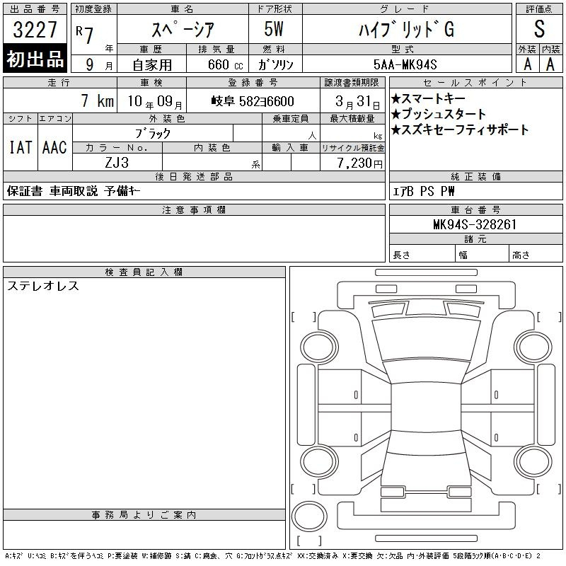 Аукционный лист SUZUKI SPACIA 2025
