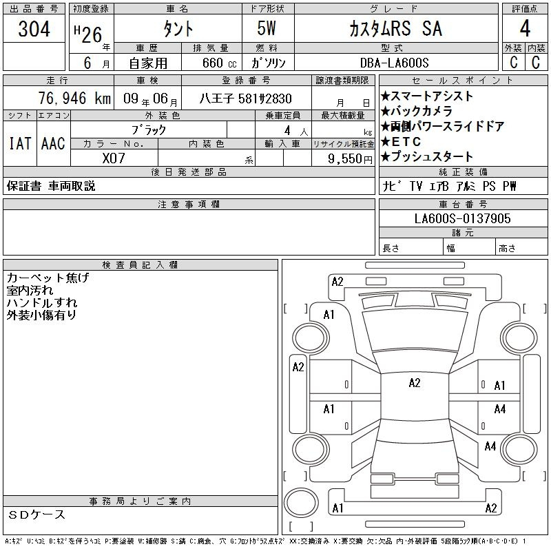 Аукционный лист DAIHATSU TANTO 2014