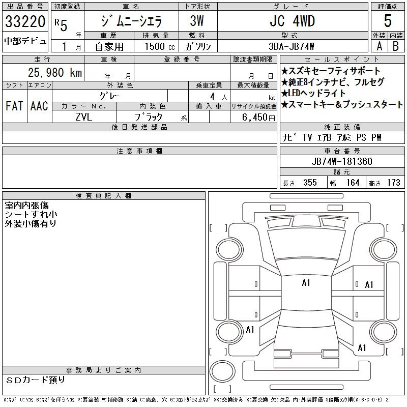 Аукционный лист SUZUKI JIMNY SIERRA 2023