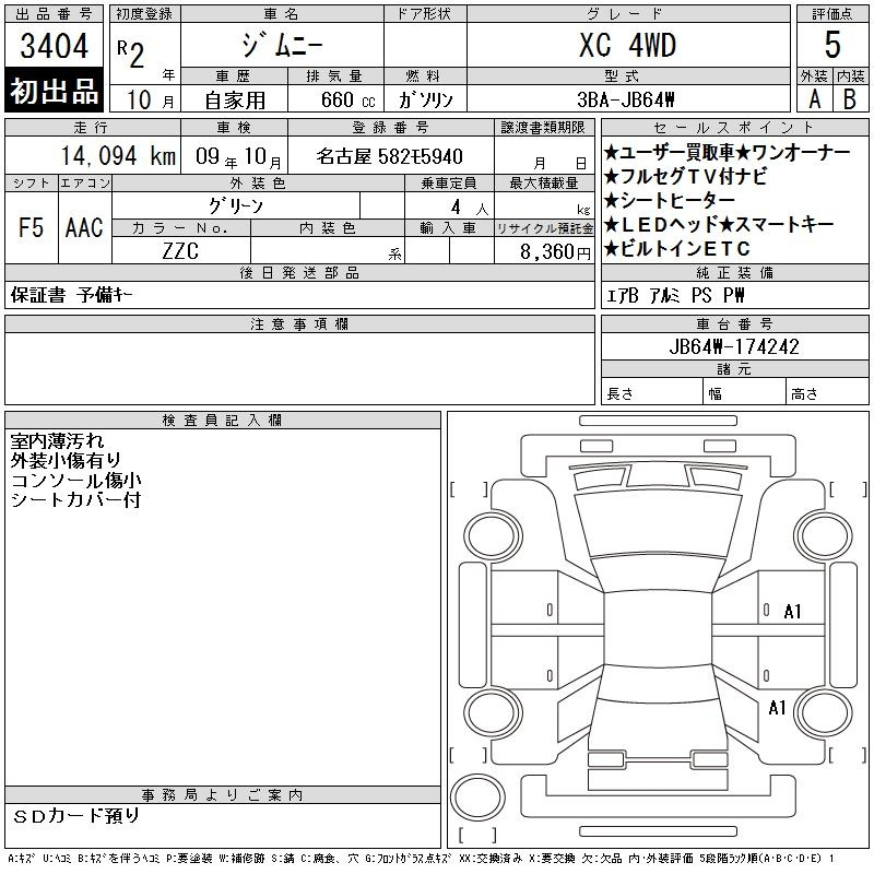 Аукционный лист SUZUKI JIMNY 2020