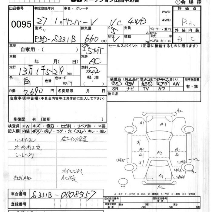 Аукционный лист SUBARU SAMBAR 2015