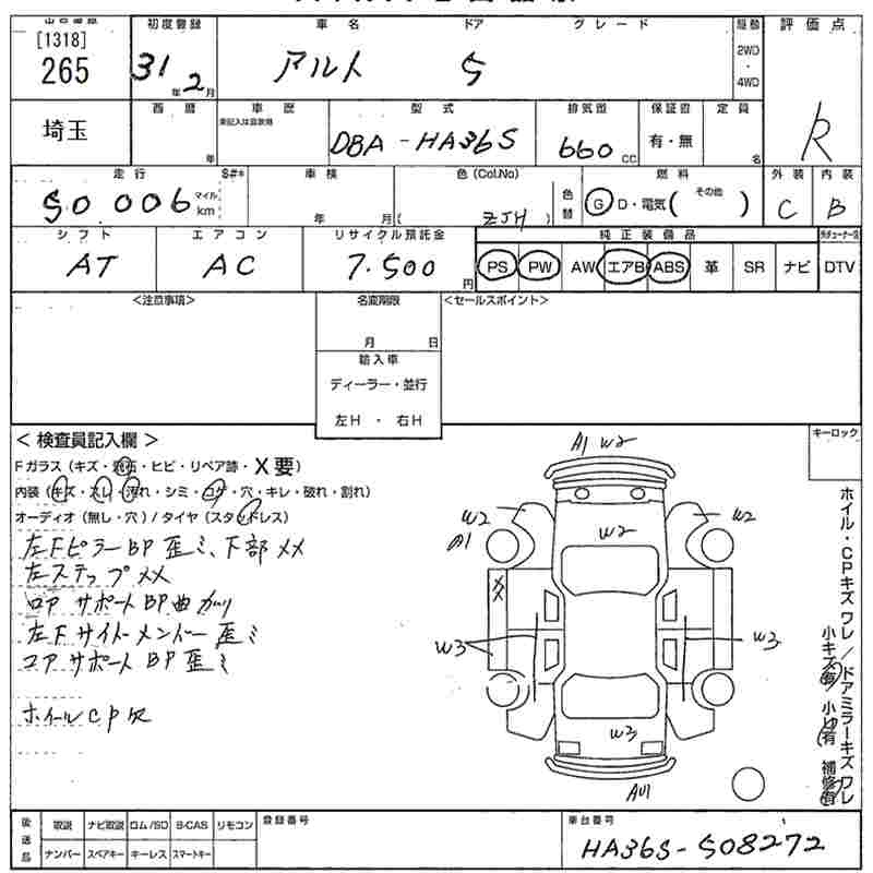 Аукционный лист SUZUKI ALTO 2019