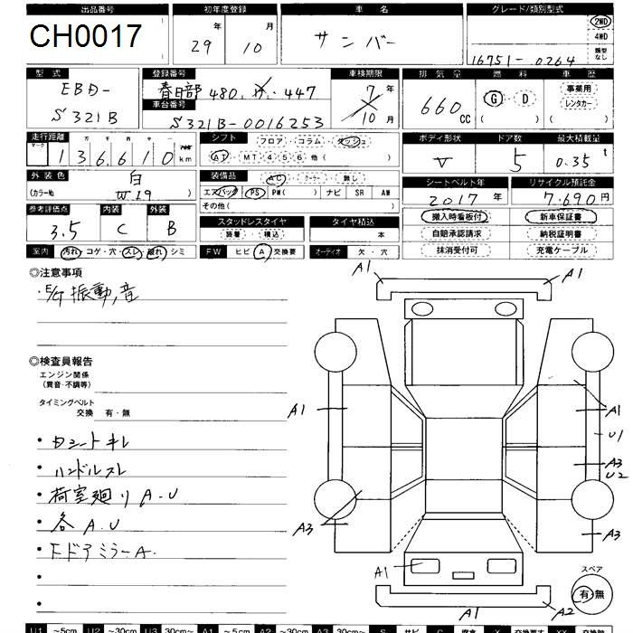 Аукционный лист SUBARU SAMBAR 2017