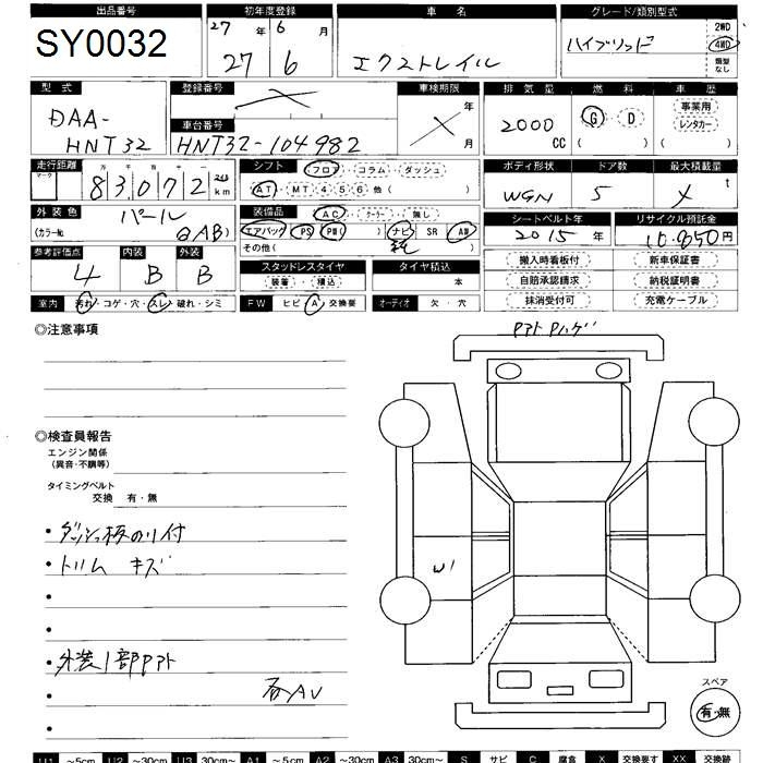 Аукционный лист NISSAN X-TRAIL 2015