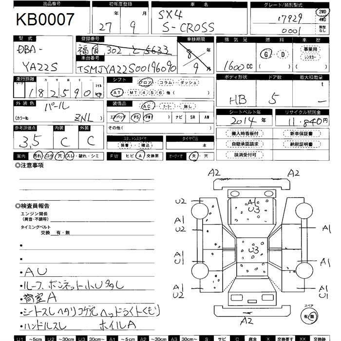 Аукционный лист SUZUKI SX-4 2015
