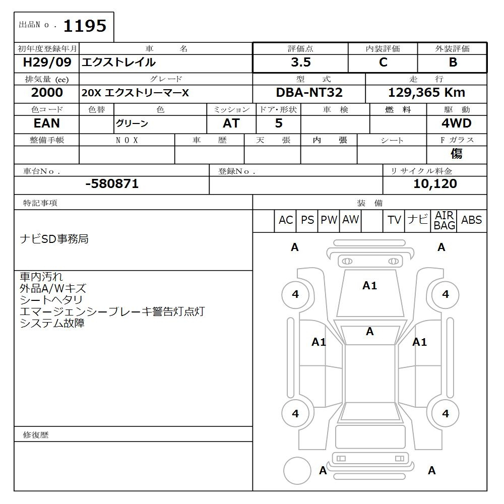 Аукционный лист NISSAN X-TRAIL 2017