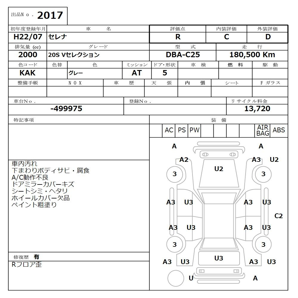 Аукционный лист NISSAN SERENA 2010