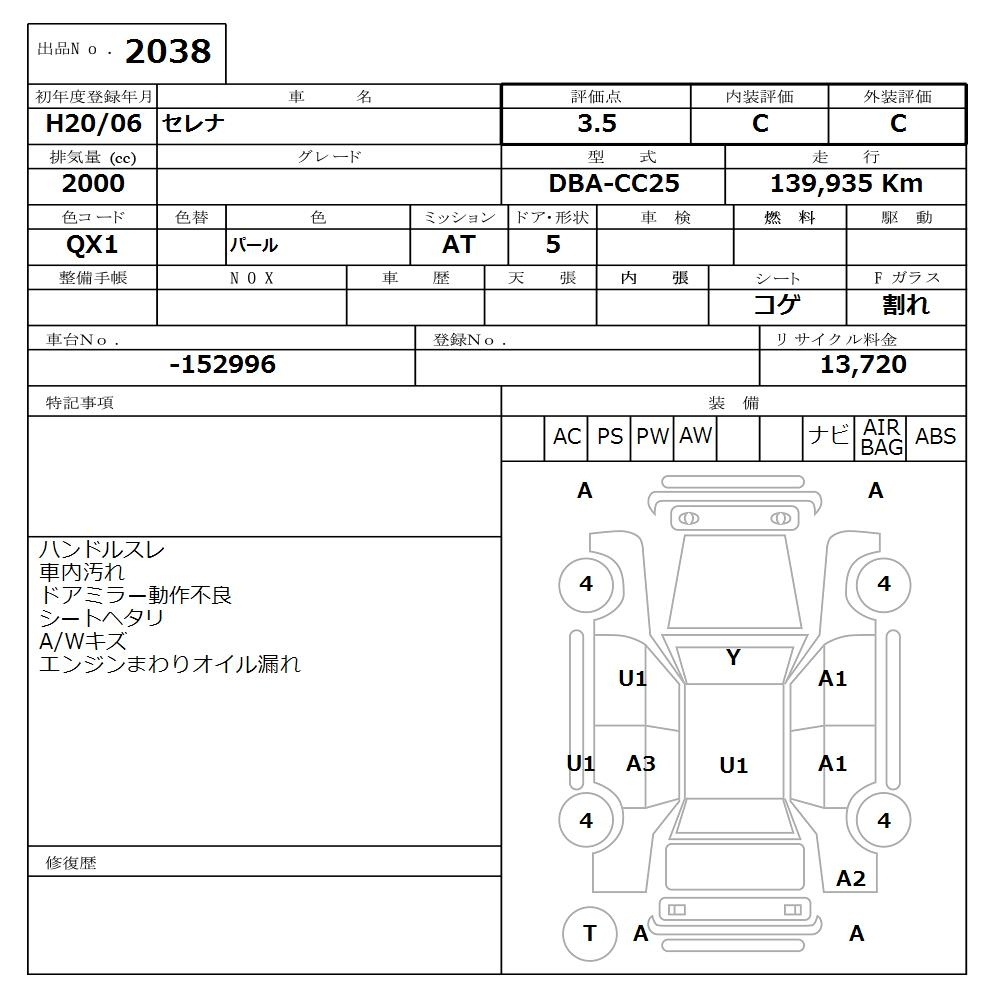 Аукционный лист NISSAN SERENA 2008
