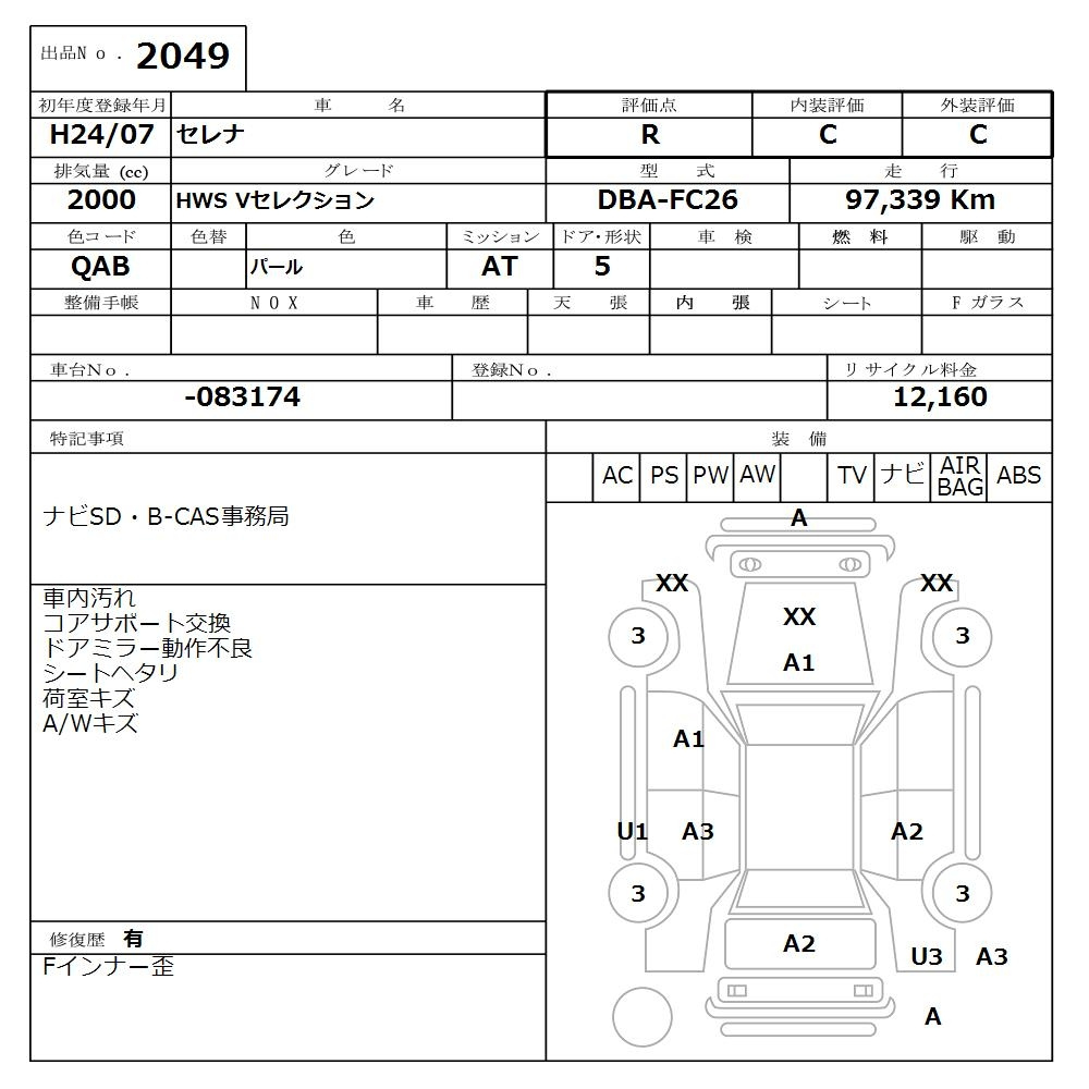 Аукционный лист NISSAN SERENA 2012