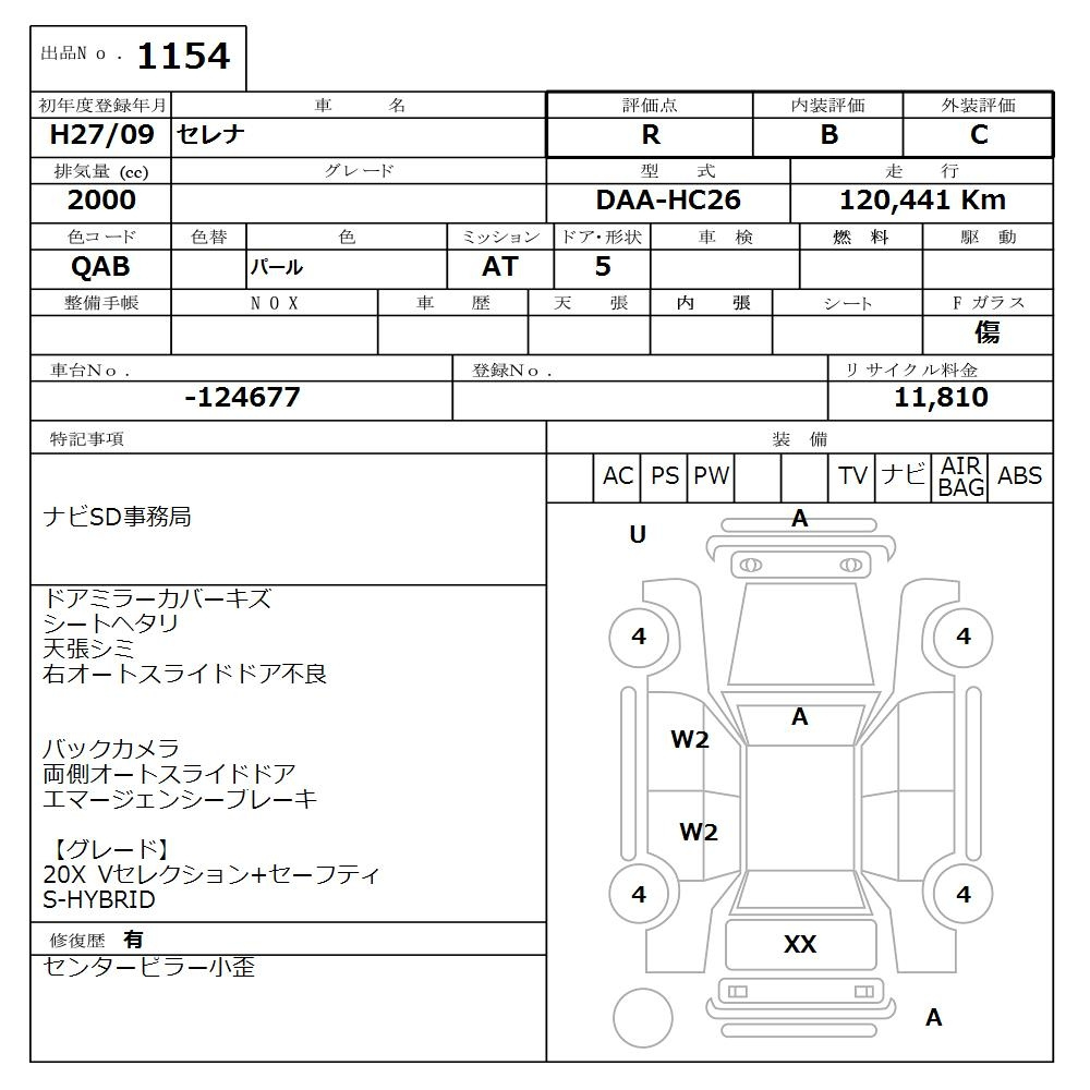 Аукционный лист NISSAN SERENA 2015