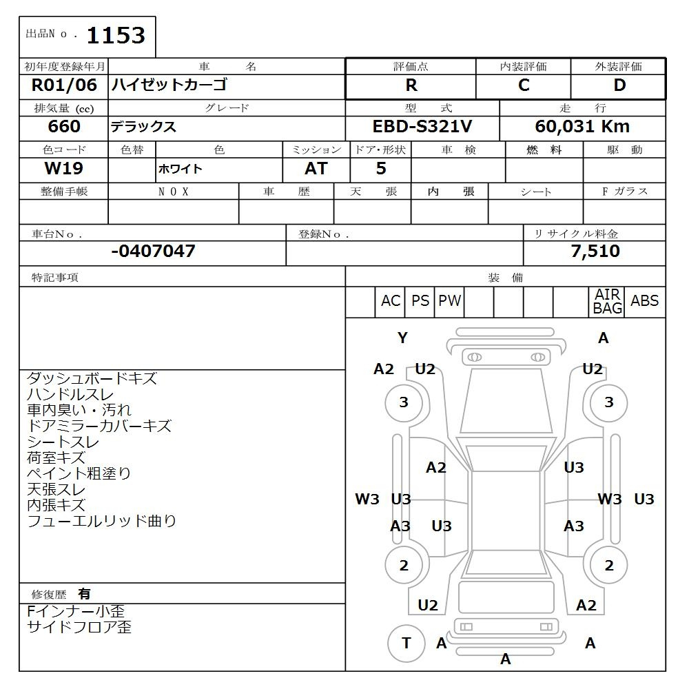 Аукционный лист DAIHATSU HIJET VAN 2019