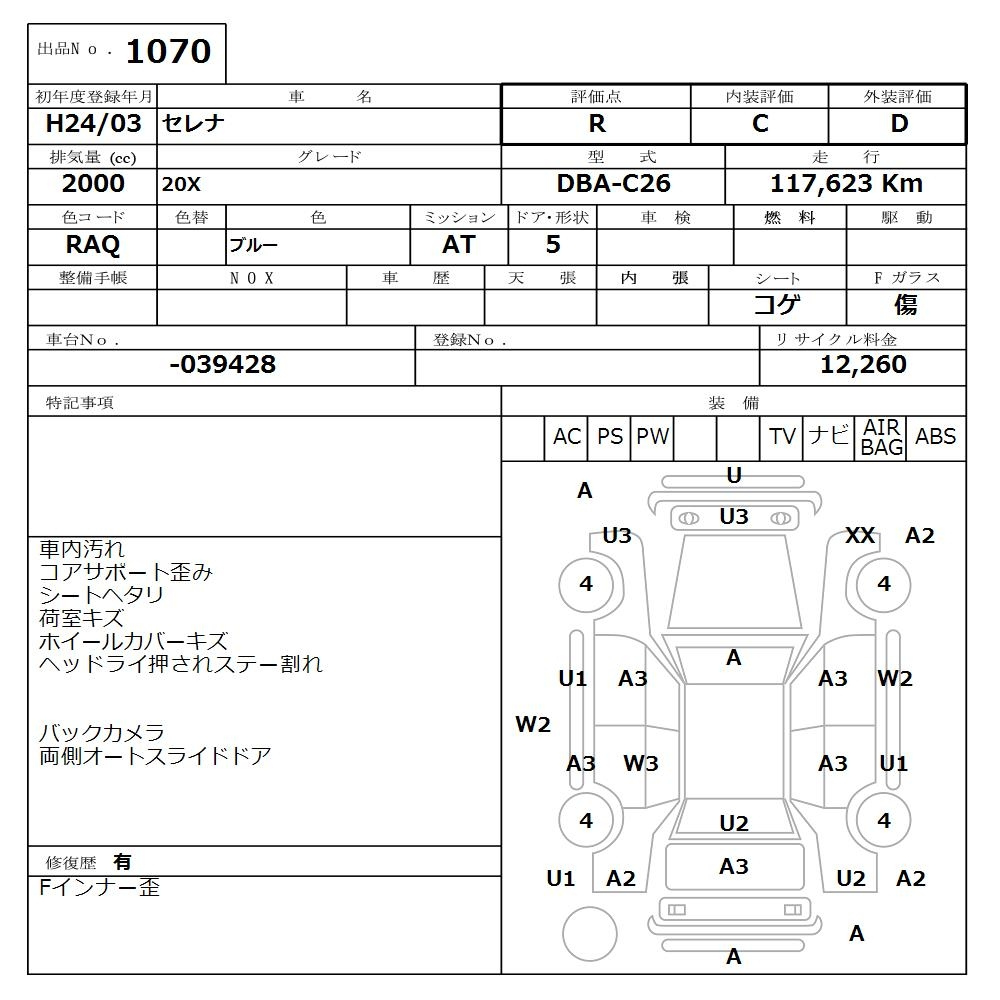 Аукционный лист NISSAN SERENA 2012