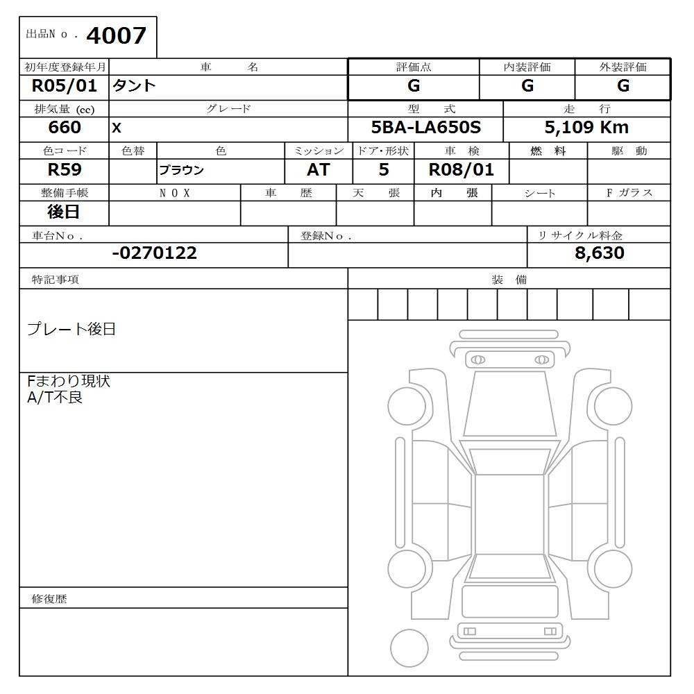 Аукционный лист DAIHATSU TANTO 2023